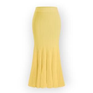 Commense Mesh Panel Pleated Knit Skirt – Yellow Maxi Skirt NWT Size XL